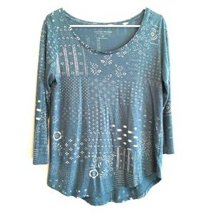 Lucky Brand Blue Supima Cotton Floral Print Top